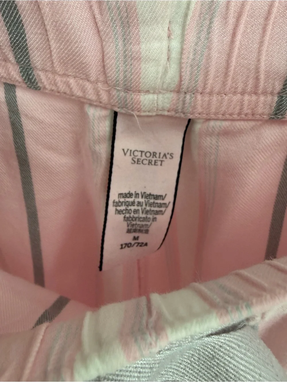 Victoria's Secret Women Flannel Pajama Set Pink Gray Stripe Size M Button Up